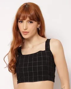 Regata Feminina Cropped Viscose Berry & Co. Estampada Xadrez Preta P