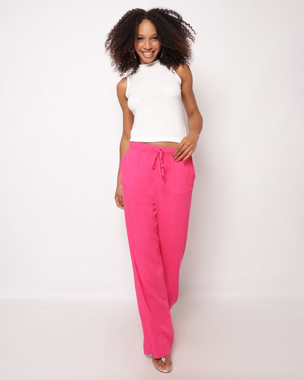 Calça Feminina Pantalona Berry & Co. Viscolinho com Bolsos Rosa M