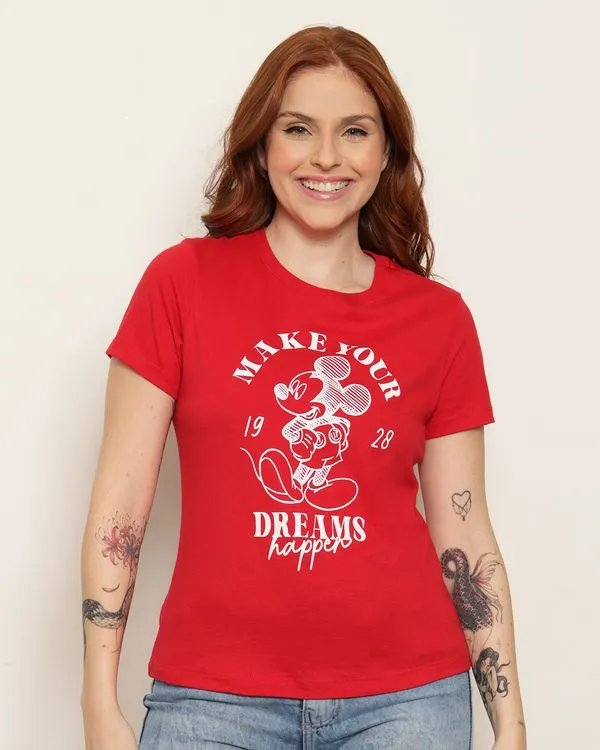 Camiseta Feminina Disney Mickey Manga Curta Vermelha M