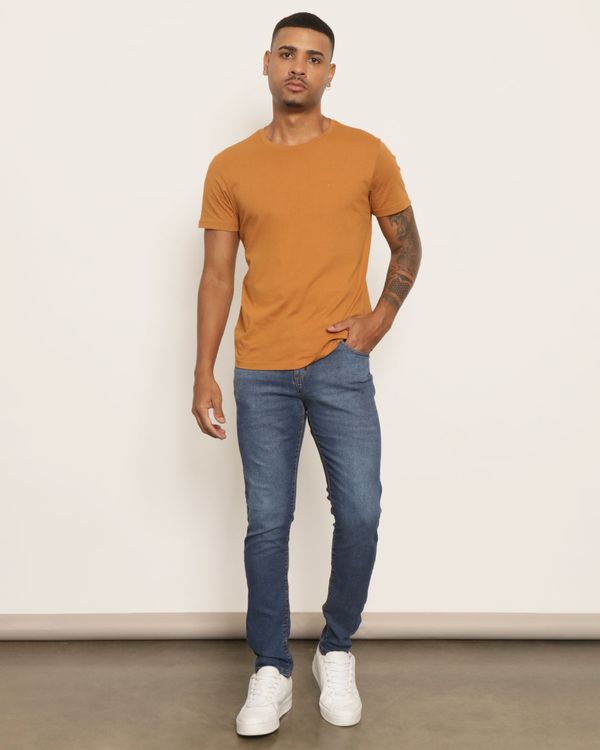 Calça Jeans Masculina Skinny Com Puídos Azul 48