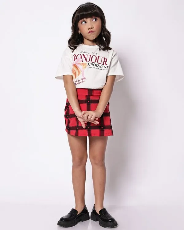 Short Saia Infantil Curto Xadrez Vermelho 12