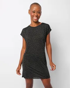 Camisola Feminina Curta Liganete Estampada Preta P