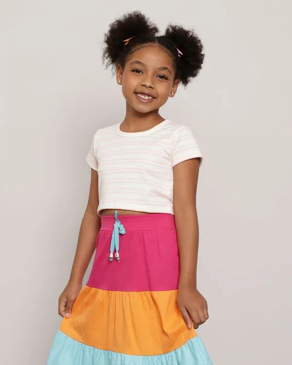 Camiseta Infantil Cropped Listrada Manga Curta Off White 8