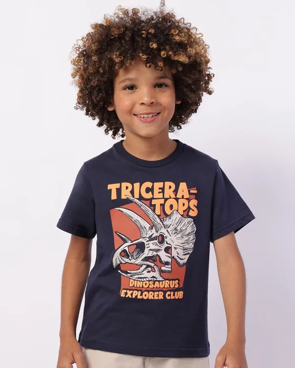 Camiseta Infantil Algodão Estampa Dinossauro Marinho 6