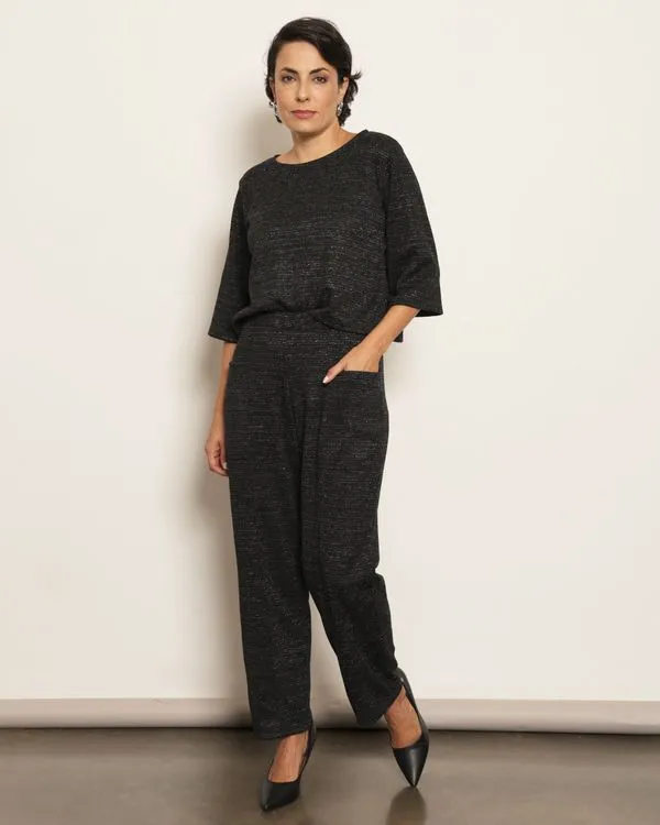 Calça Feminina Reta Lurex Com Bolso Preta G