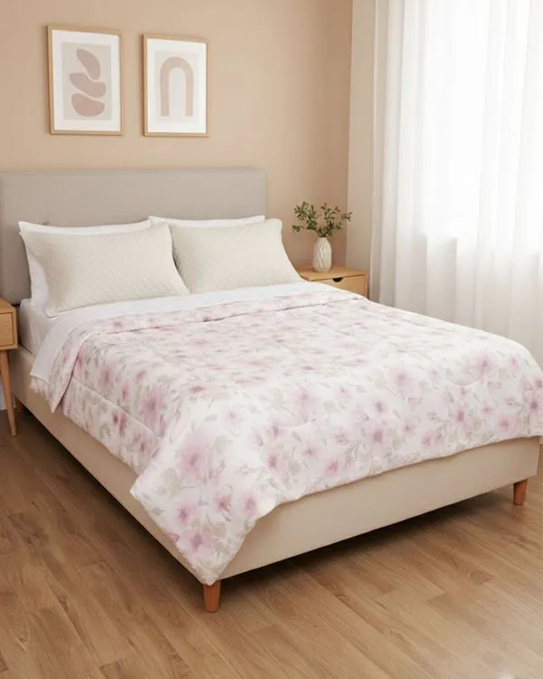 Edredom Queen Andreza Dupla Face 210cm x 240cm Estampa Floral Rosa UN
