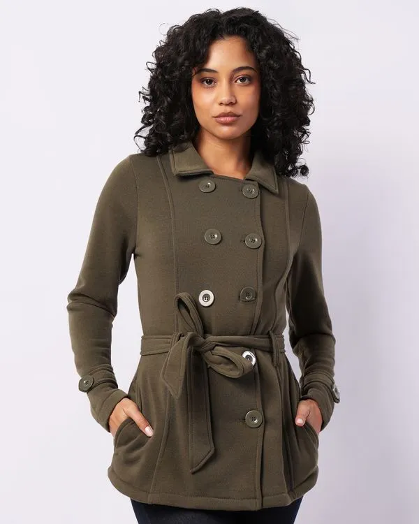 Casaco Moletom Feminino Com Bolsos Botões Verde P