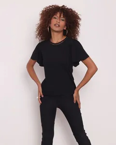 Blusa Feminina Manga Curta Preta P