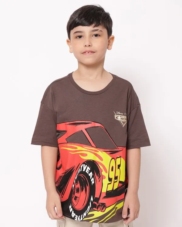 Camiseta Infantil Algodão Disney Carros Relâmpago McQueen Marrom 4