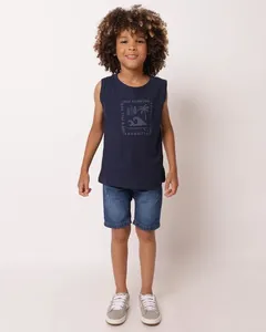 Bermuda Jeans Infantil Reta com Puidos Azul 8