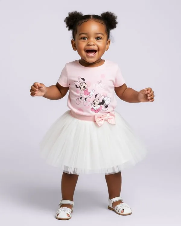 Camiseta Bebê Algodão Disney Minnie Manga Curta Rosa 2
