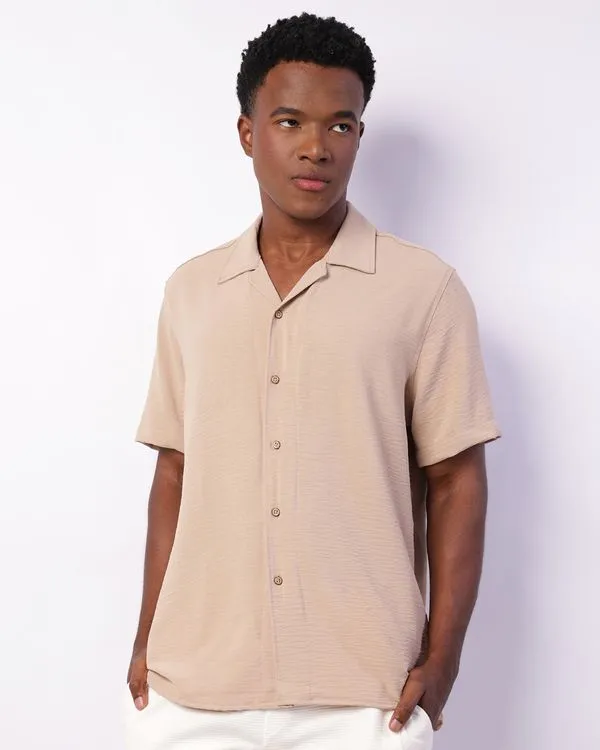 Camisa Masculina Manga Curta Gola Cubana Marrom 4