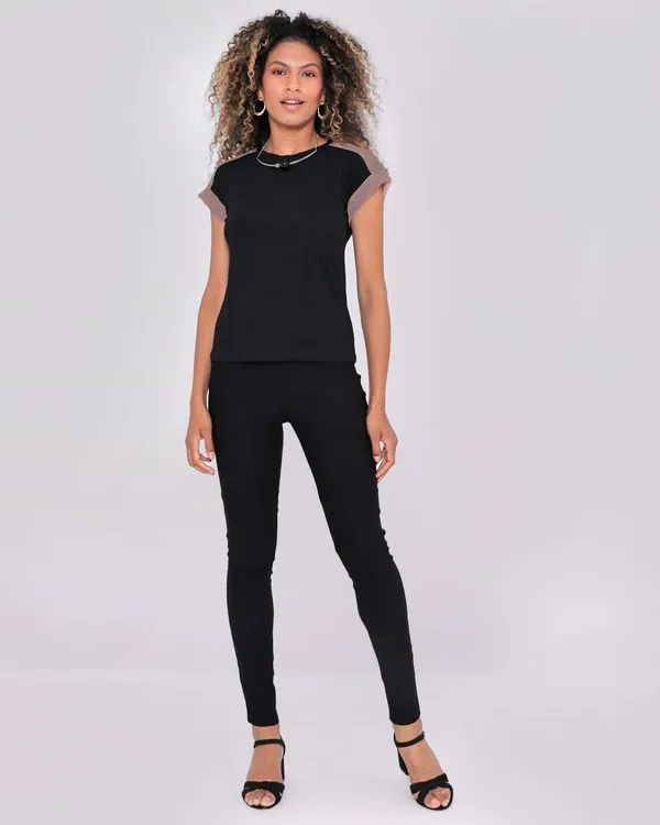 Calça Bengaline Feminina Com Cinto Lisa Preto GG