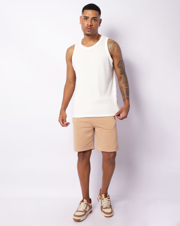 Bermuda Moletom Masculina Peluciada Com Bolsos Bege G