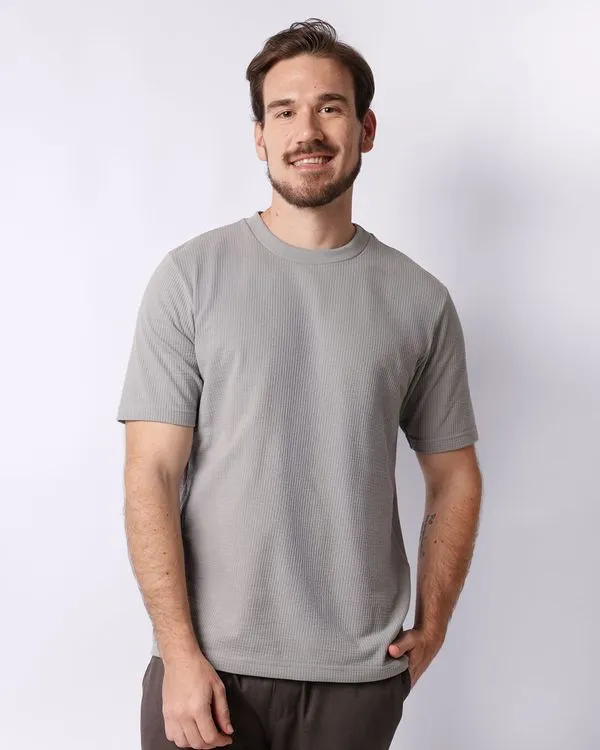 Camiseta Masculina Premium Básica Texturizada Cinza GG