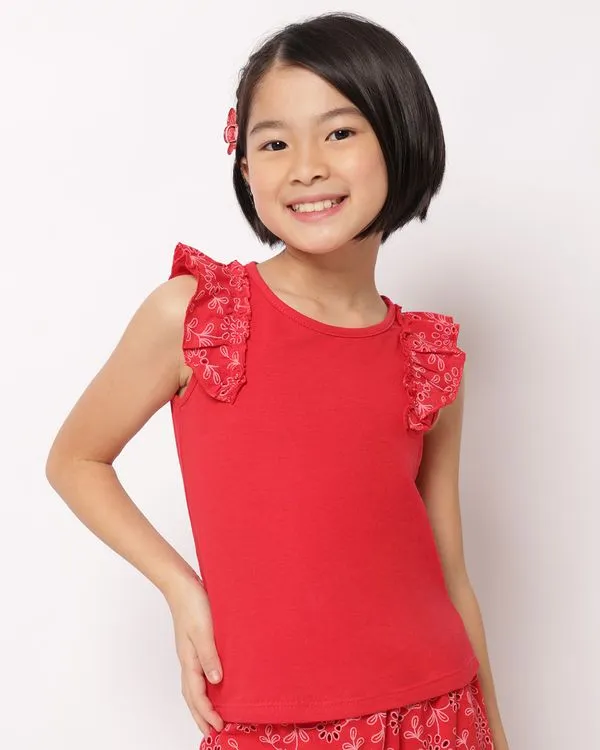 Blusa Infantil Algodão Laise com Babado Vermelha 8
