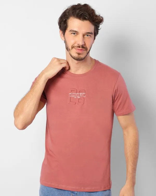 Camiseta Masculina Estampa Em Relevo Manga Curta Rosa GG