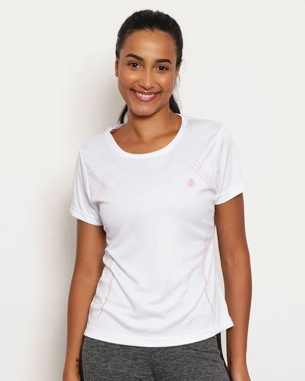 Blusa Feminina Manga Curta Fitness Branca e Rosa G