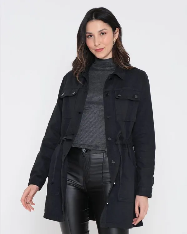Jaqueta Feminina Sarja Parka Preta G