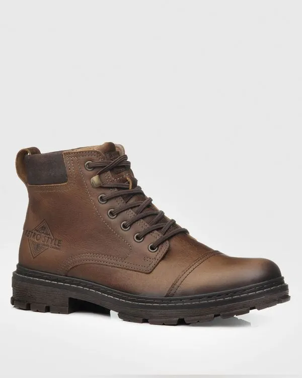 Bota Masculina Couro Pegada Tratorada Cano Curto Marrom 44