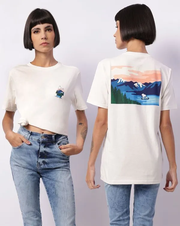 Camiseta Feminina Snoopy Estampa Frente E Costas Off White G