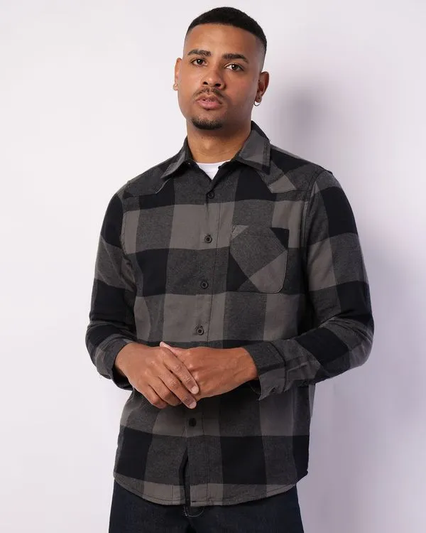 Camisa Masculina Manga Longa Xadrez Cinza M