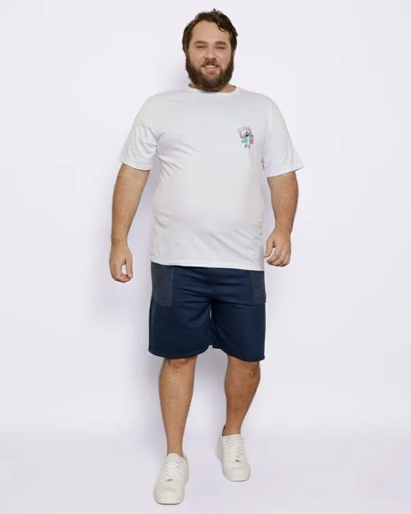 Bermuda Plus Size Masculina Moletinho Com Recortes Marinho G2