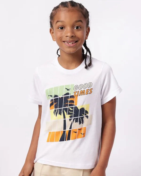 Camiseta Infantil Algodão com Estampa Tropical Manga Curta Branca 6