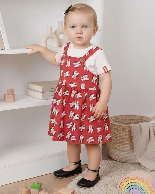 Conjunto Jardineira Bebê Curto Disney Minnie Off White P