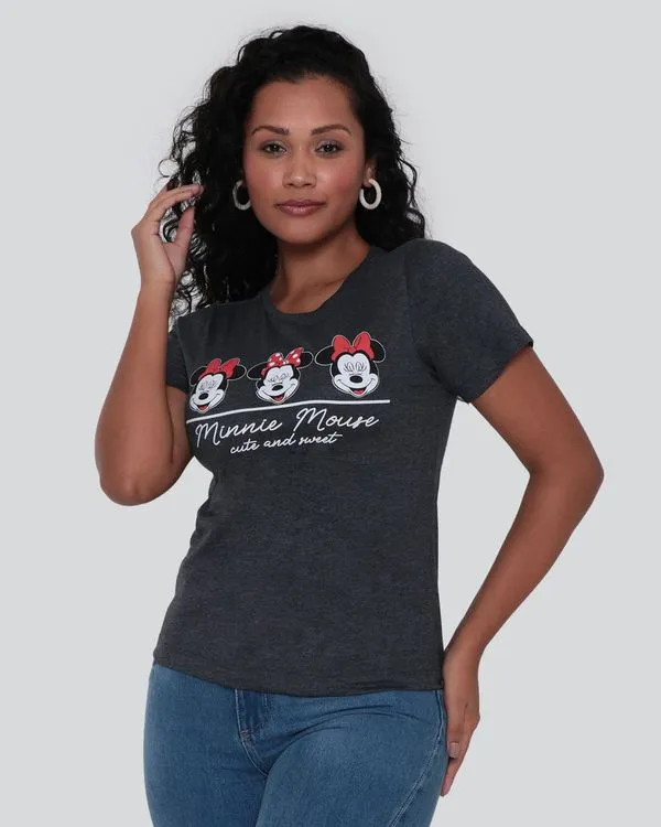 Camiseta Feminina Disney Minnie Manga Curta Cinza M