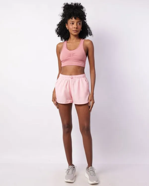 Short Fitness Feminino Curto Boxer com Bolsos Rosa M