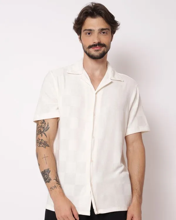 Camisa Masculina Tricô Maquinetado Estampa Jacquard Off White 2