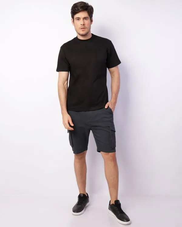 Bermuda Masculina Sarja Cargo Cordão Elástico Cinza 38