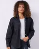 Camisa Jeans Feminina Oversized com Bolsos Manga Longa Azul P