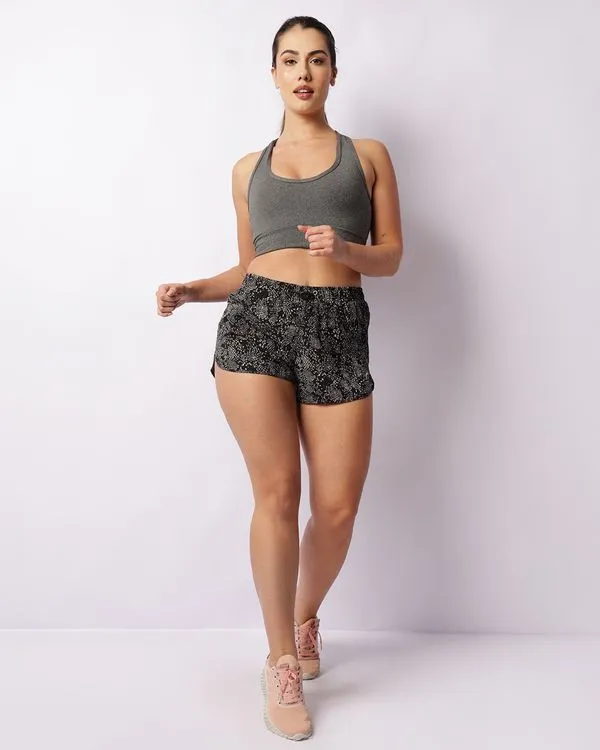 Short Fitness Feminino Boxer Fitter Com Regulador Estampado Preto P