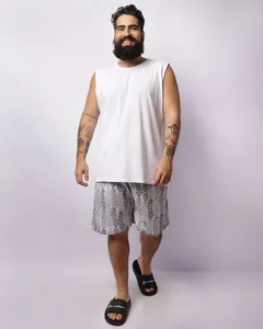 Bermuda Plus Size Masculina Estampada Com Bolsos Branca G1