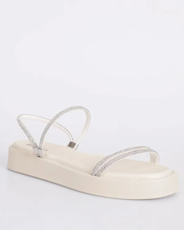 Sandália Rasteira Feminina Donatta Tiras Com Strass Off White 37