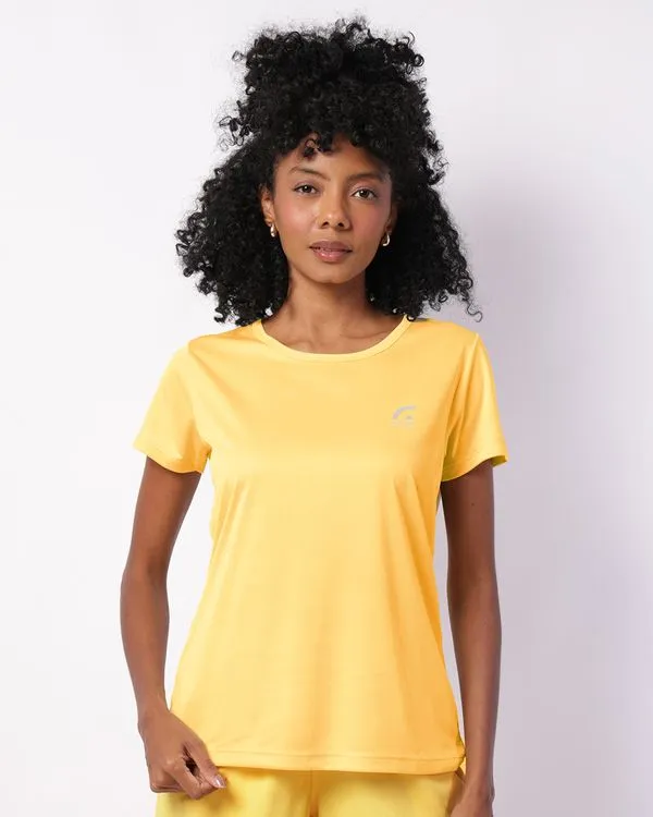 Camiseta Fitness Feminina Fitter Manga Curta Amarela G