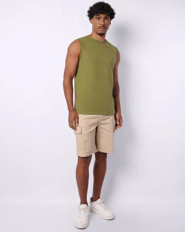 Bermuda Sarja Masculina Reta com Bolsos Cargo Bege M