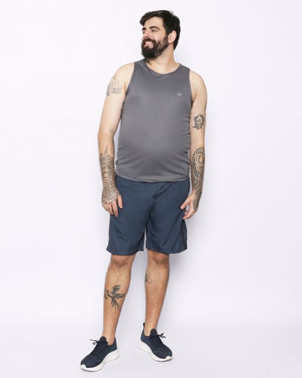 Bermuda Esportiva Plus Size Masculina Recortes Marinho G2