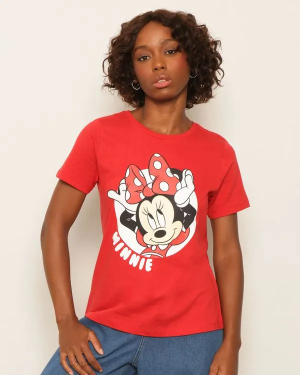 Camiseta Feminina Disney Minnie Manga Curta Vermelha M