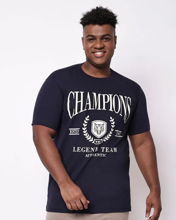 Camiseta Plus Size Masculina Estampa Frontal Marinho G4