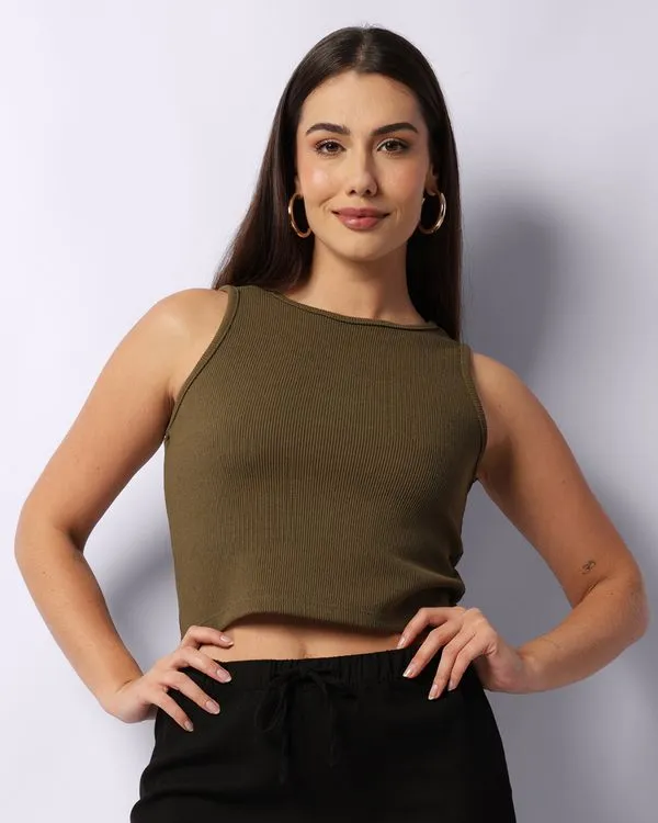 Regata Feminina Berry & Co. Cropped Canelada Verde G