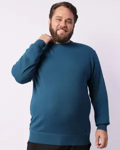 Suéter Plus Size Masculino Tricô Manga Longa Azul G3