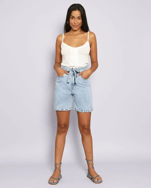 Short Jeans Feminino Vizzy com Faixa Azul 46