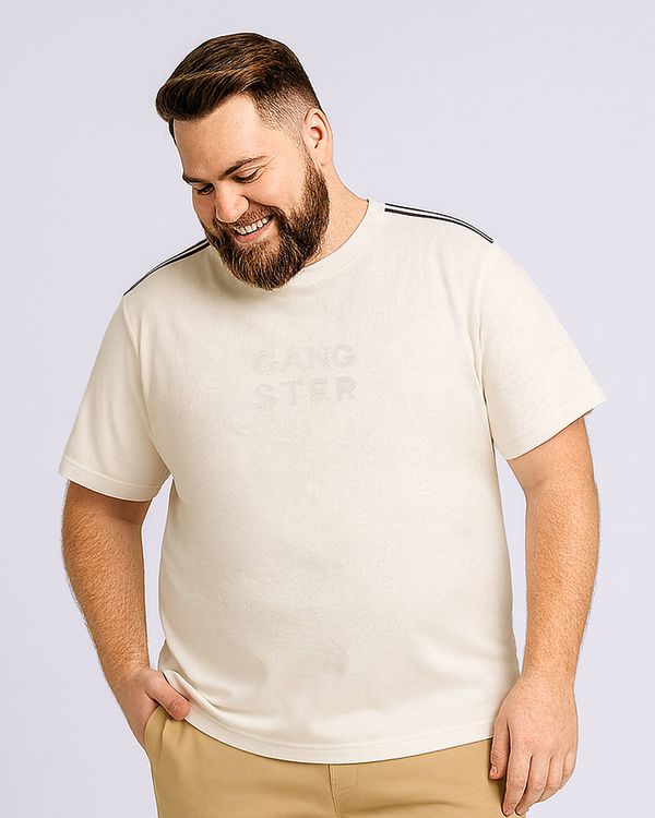 Camiseta Plus Size Masculina Gangster Texturizada Off White G3