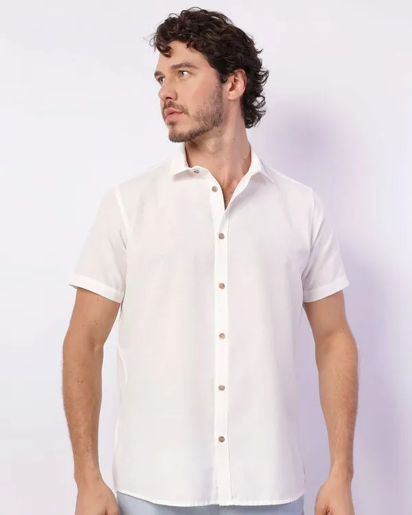 Camisa Masculina Manga Curta Botões Off White P