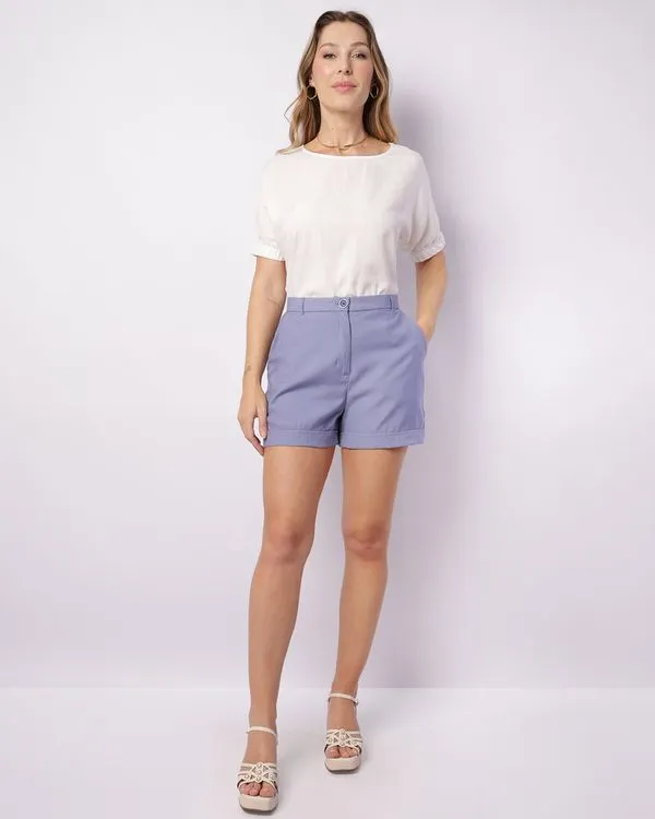 Short Feminino Curto Alfaiataria Azul GG