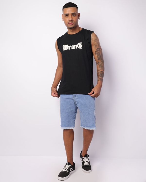 Bermuda Jeans Masculina Reta Vizzy Destroyed Azul 48