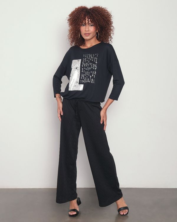 Calça Feminina Pantalona Trabalhada Preta P